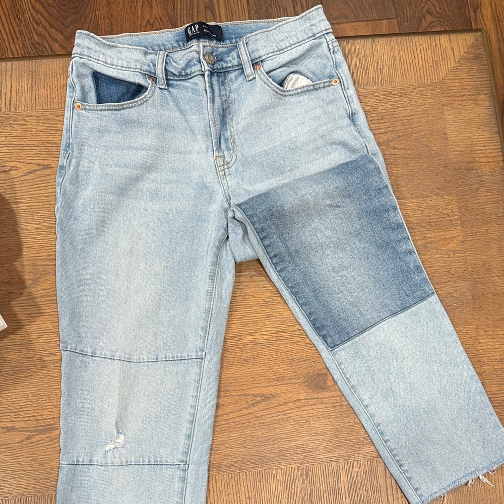 GAP Girlfriend Patchwork Jeans in Light Blue